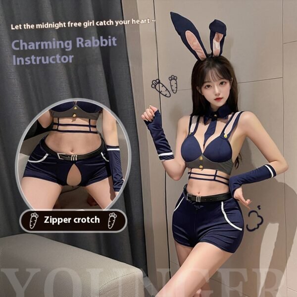 Feimu Midnight Rabbit Girl Inspector Open Crotch Set 3879