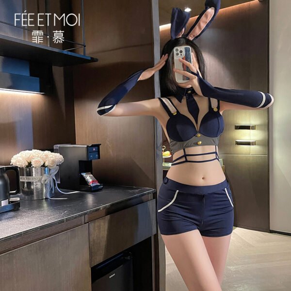 Feimu Midnight Rabbit Girl Inspector Open Crotch Set 3879